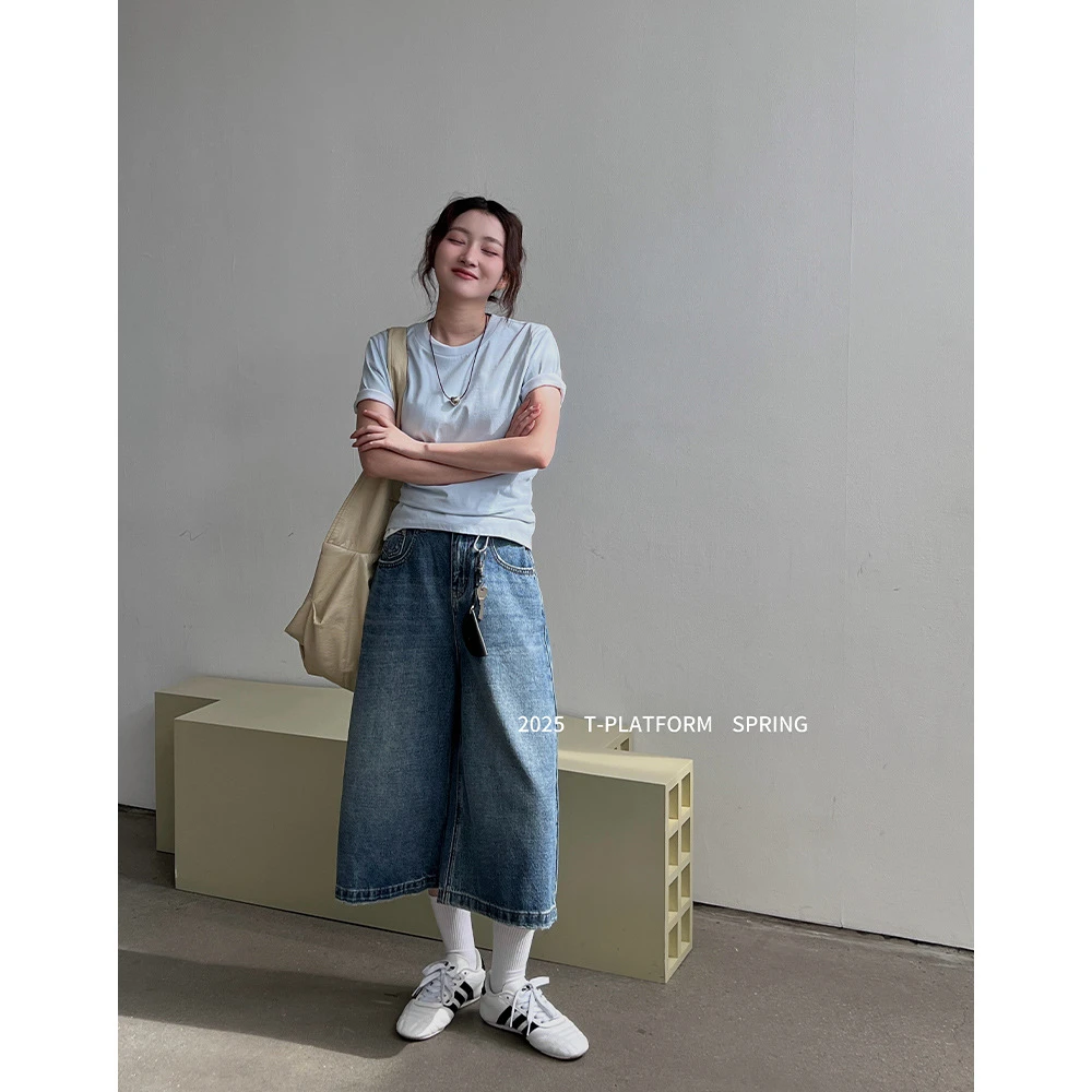 T-PLATFORM广州十三行小个子牛仔裤韩系简约直筒廓形七
