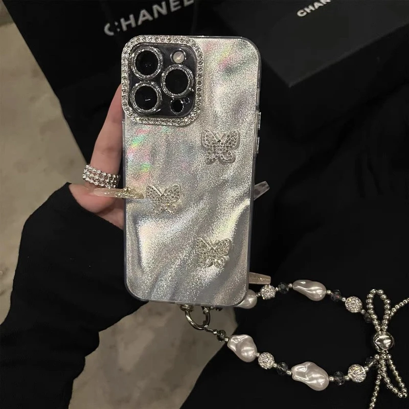 轻奢闪粉适用于苹果16手机壳蝴蝶手链iPhone15promax14全包13女12