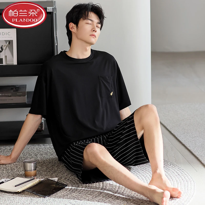 帕兰朵夏天2025新款睡衣男士夏季莫代尔薄款短袖冰丝凉感家居服大