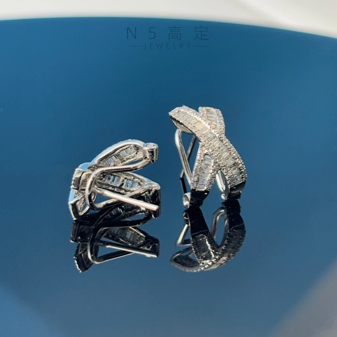 【N·5高定珠宝】重金 梯方交叉耳扣 ZSES001632