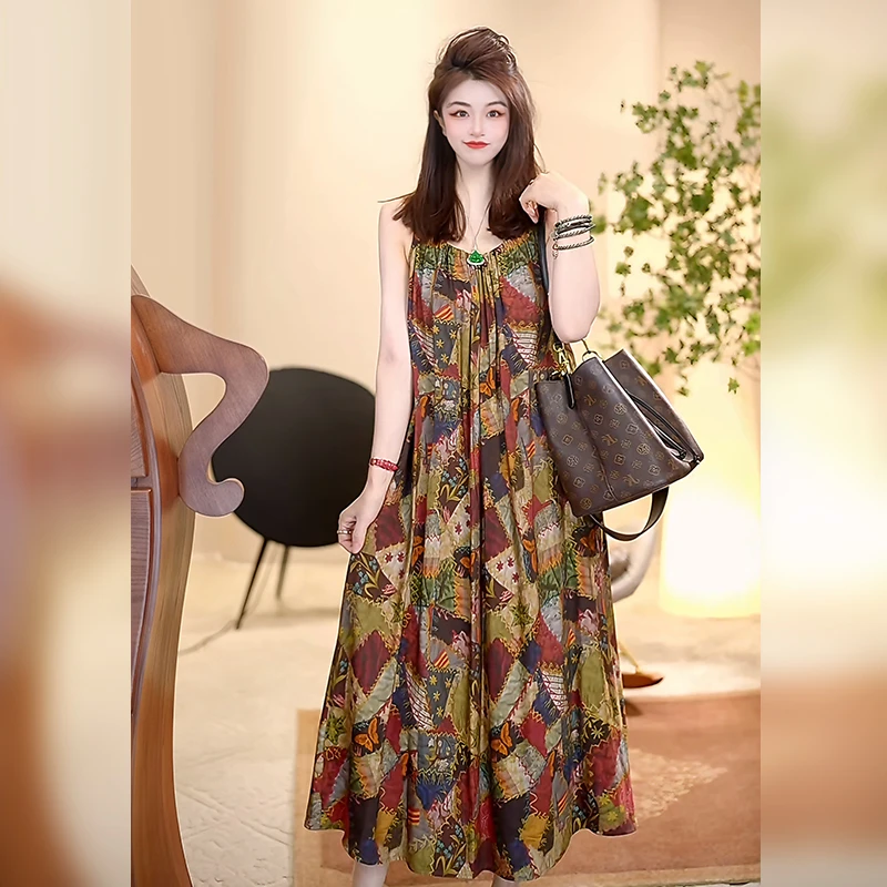 【Linda姐高端线】复古高奢气质百搭印花吊带裙连衣裙AA5LYH0093