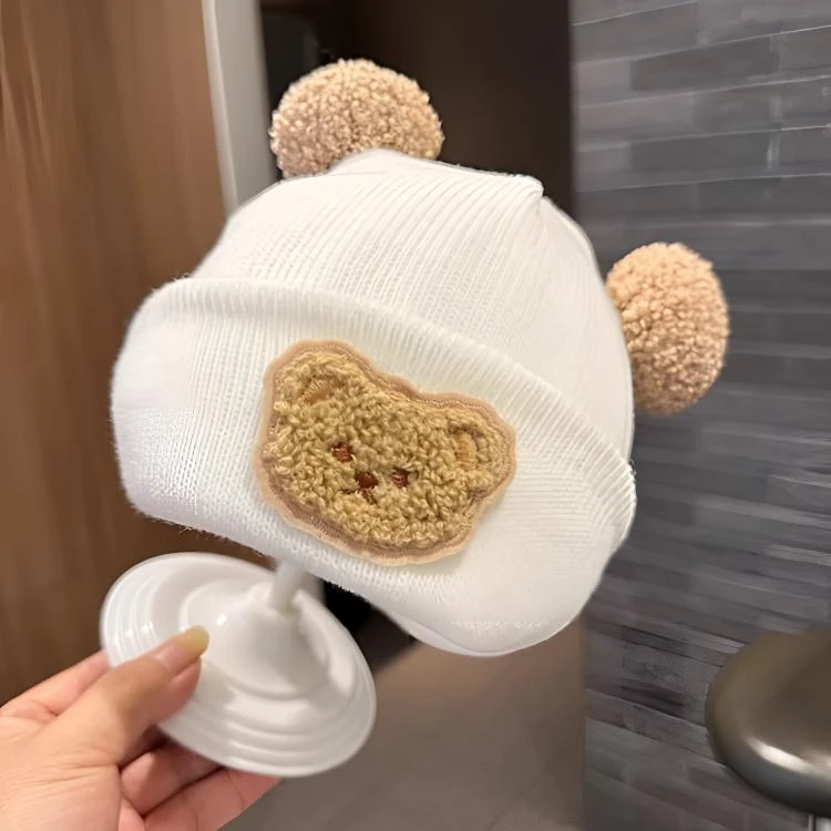 ins秋冬婴幼儿超萌可爱小熊儿童针织帽子小宝宝套头帽毛线瓜皮帽