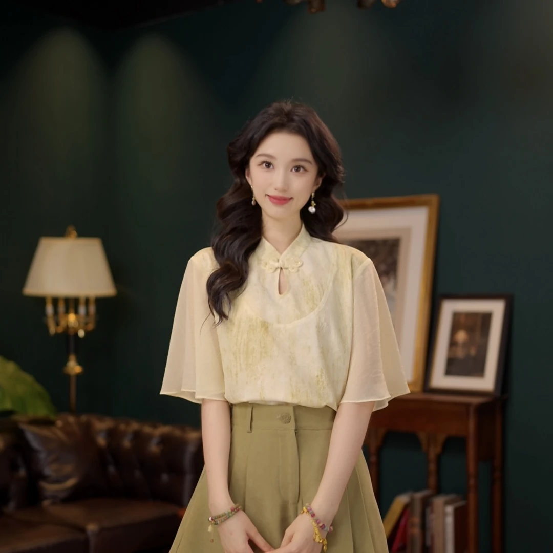 琦琦【拿铁布朗】温柔衬衣休闲百搭短袖衬衫女夏季上衣YW2023629