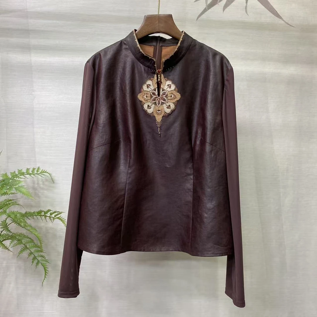 知羽.香云  秋季新款高定香云纱龟裂纹精工刺绣上衣ZY8671