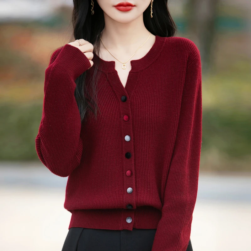 【直播爆款】羊毛衫女春季新款安克拉红针织开衫外搭时尚减龄外套女