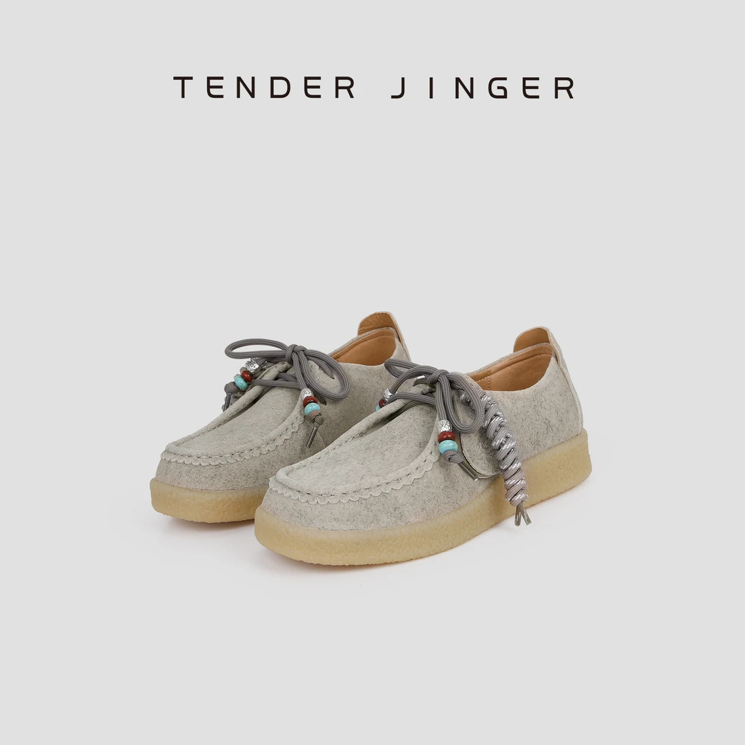 Tender Jinger时尚百搭2025年夏季新款反绒厚底复古休闲袋鼠鞋