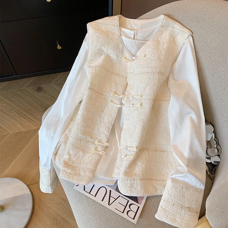 复古新中式中国风刺绣盘扣马甲套装女春秋新款民族风宽松两件套