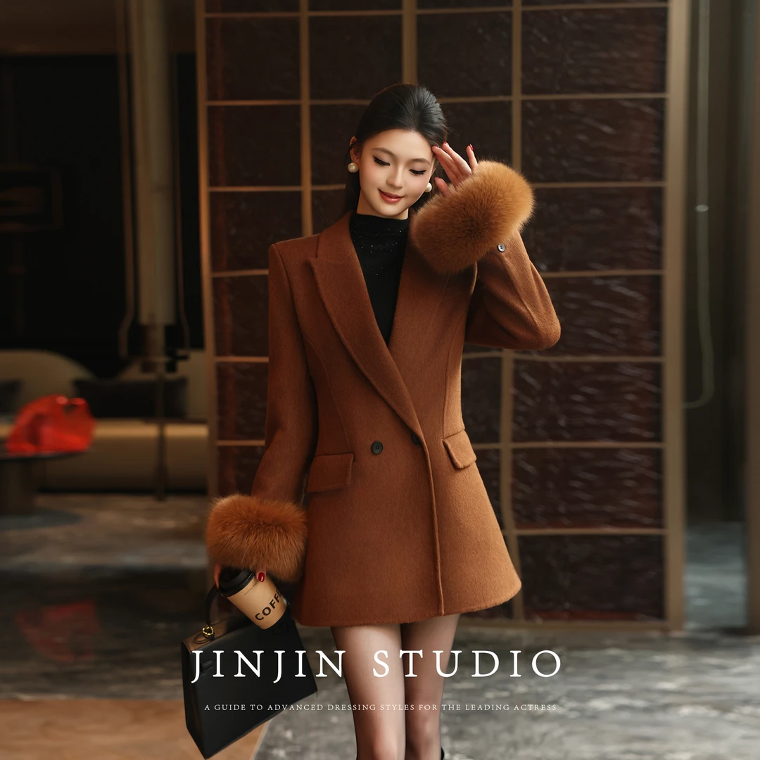 MD进进原创【优雅赋权】2025冬季款显瘦时尚百搭厚款羊毛大衣外套