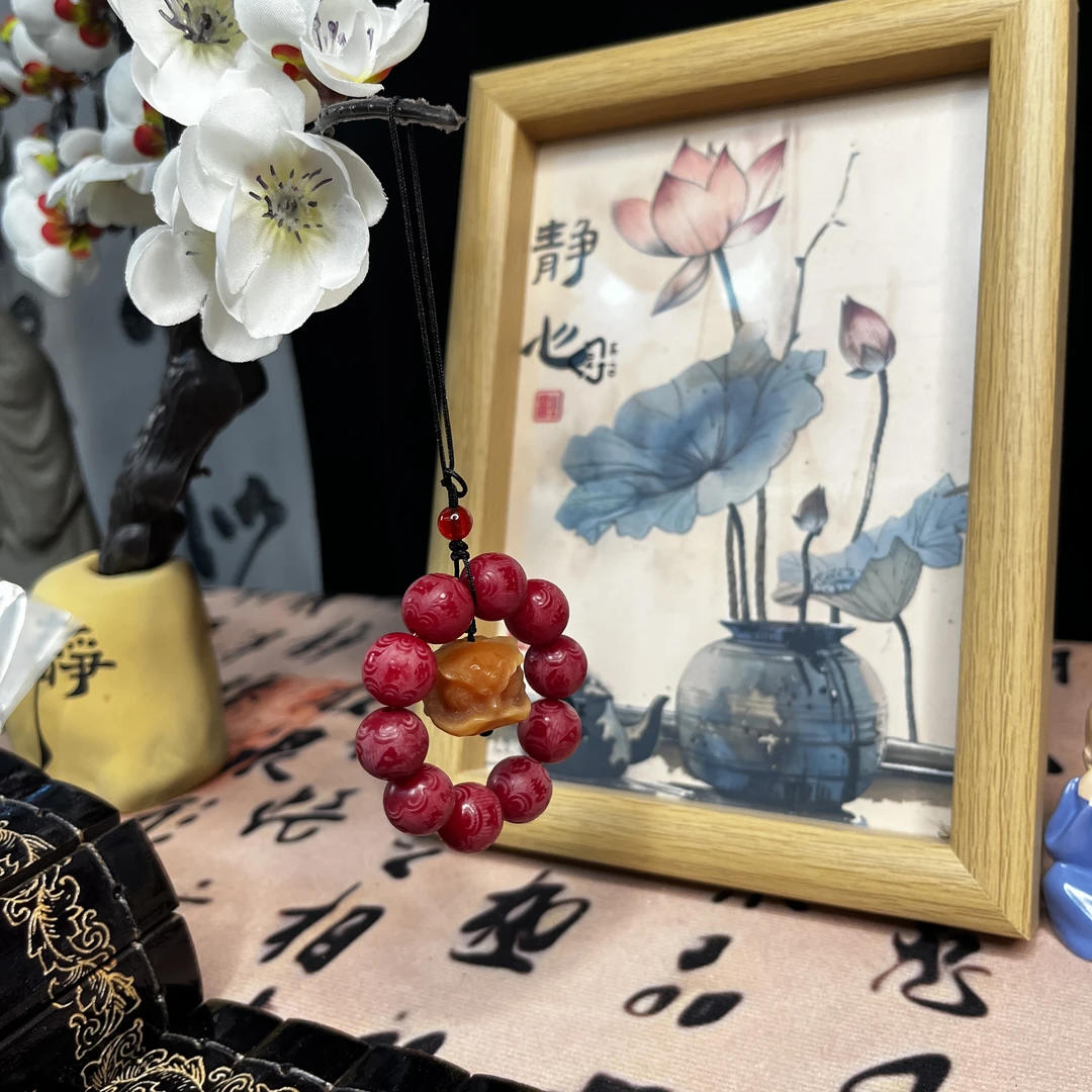 原创手作 红玉醒狮手机链