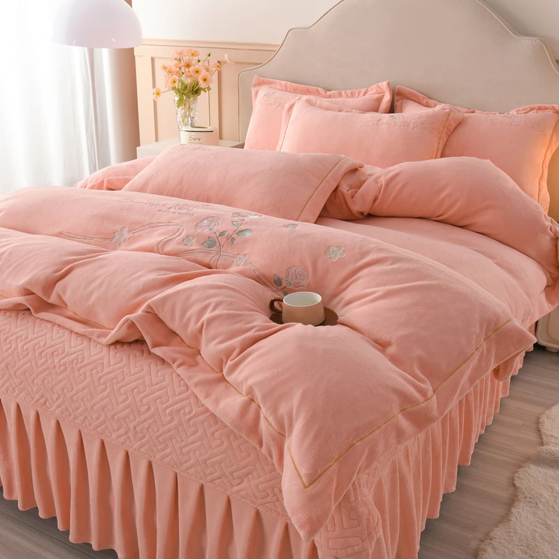 【玫瑰恋人粉】2025新款牛奶绒床上床盖款四件套冬季双面加绒保暖被
