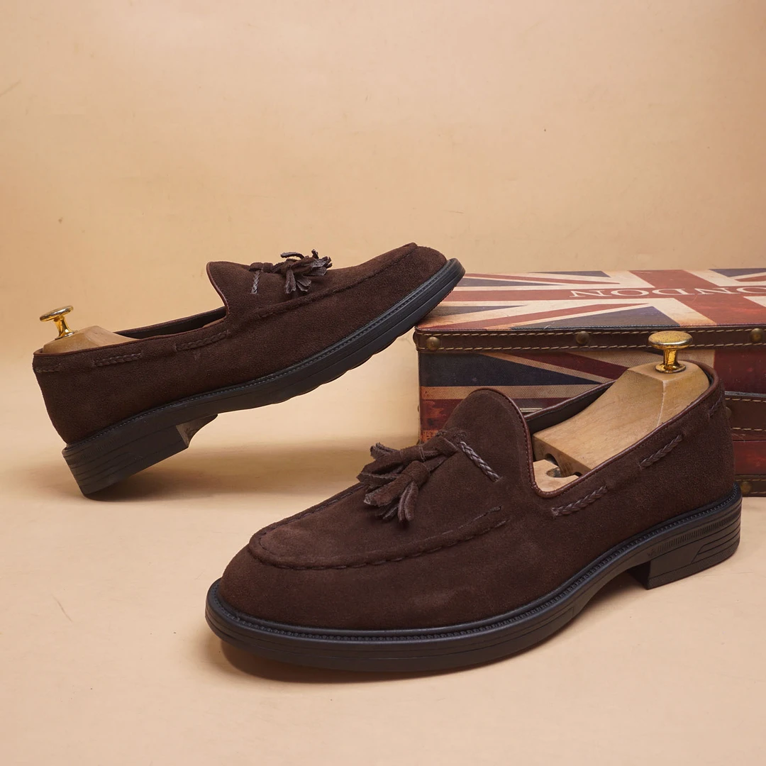 磨砂皮男士韩版尖头皮鞋英伦男士休闲套脚男鞋内增高复古婚鞋子