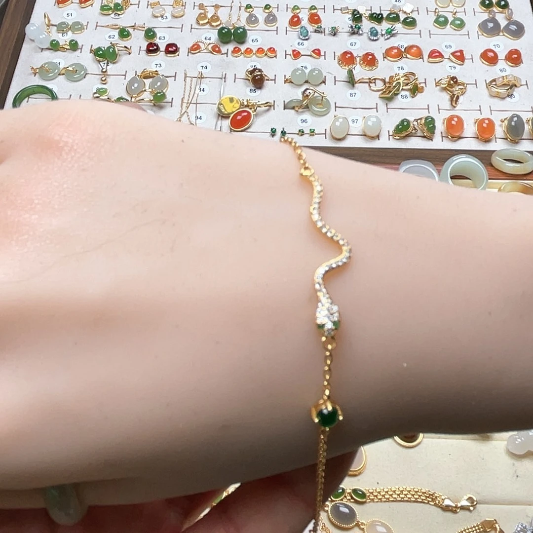 和田玉手链银S925镶嵌