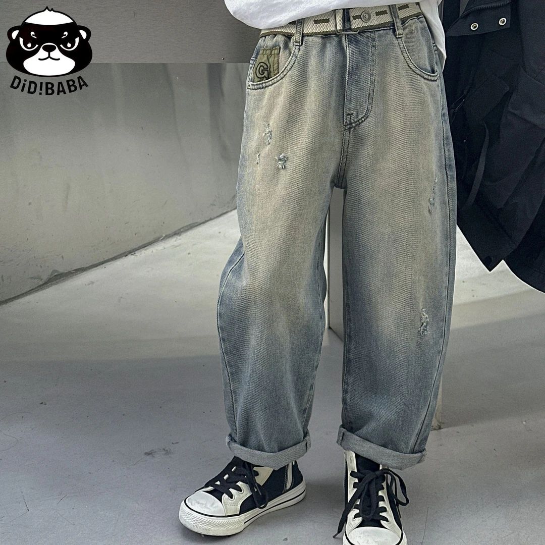 DB潮牌重工高街破洞刺绣百搭薄款牛仔长裤 DN6809