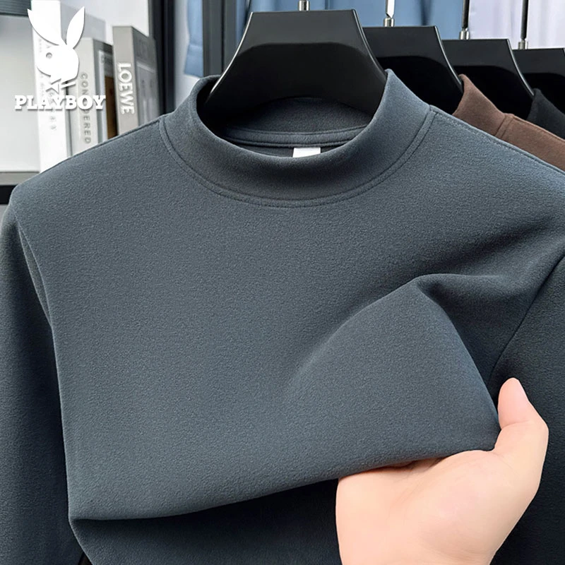 花花公子双面德绒打底衫男士秋冬季半高领修身卫衣保暖内搭上衣服