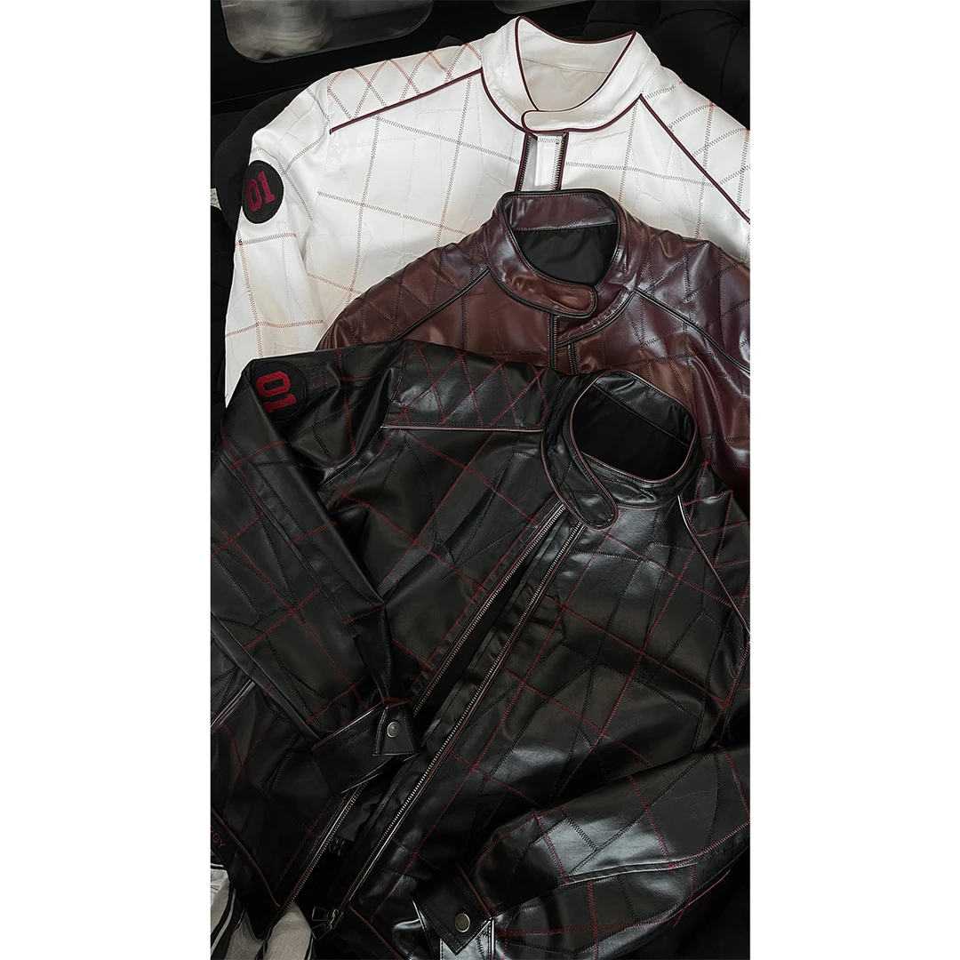 龙叨叨秋季新款潮流复古美式重工设计感痞帅百搭机车夹克皮衣外套