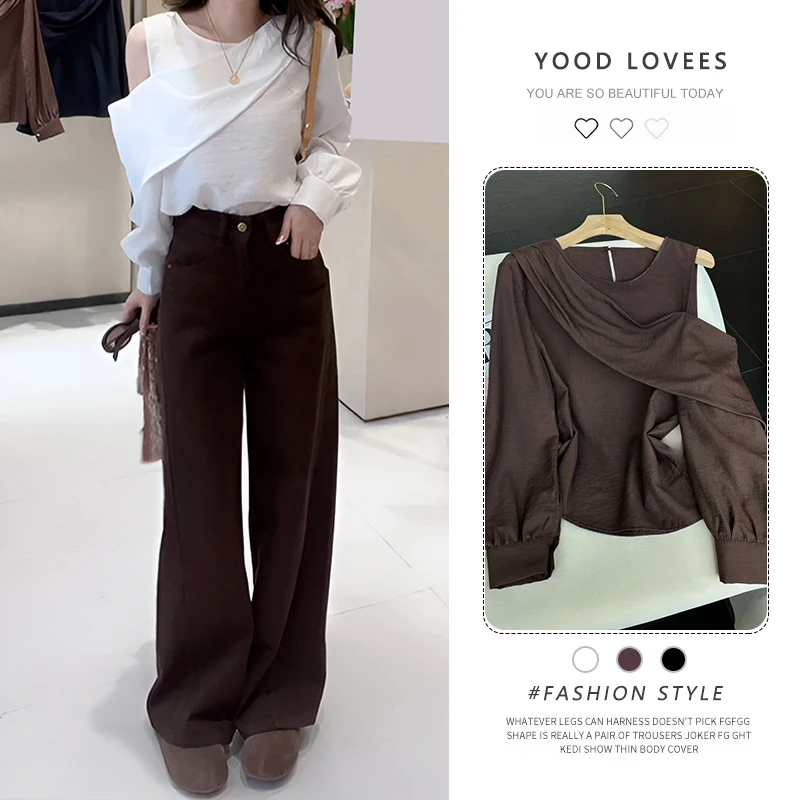 2025春秋高端欧货洋气高级小众不撞衫别致减龄洋气纯色露肩衬衫女