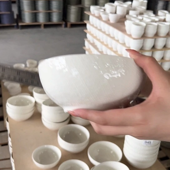 新骨瓷046微瑕珍珠白麻布纹6.5寸面碗米饭碗