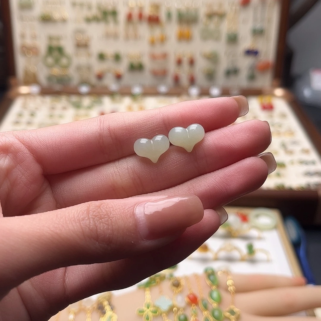 和田玉银S925镀金镶嵌耳饰