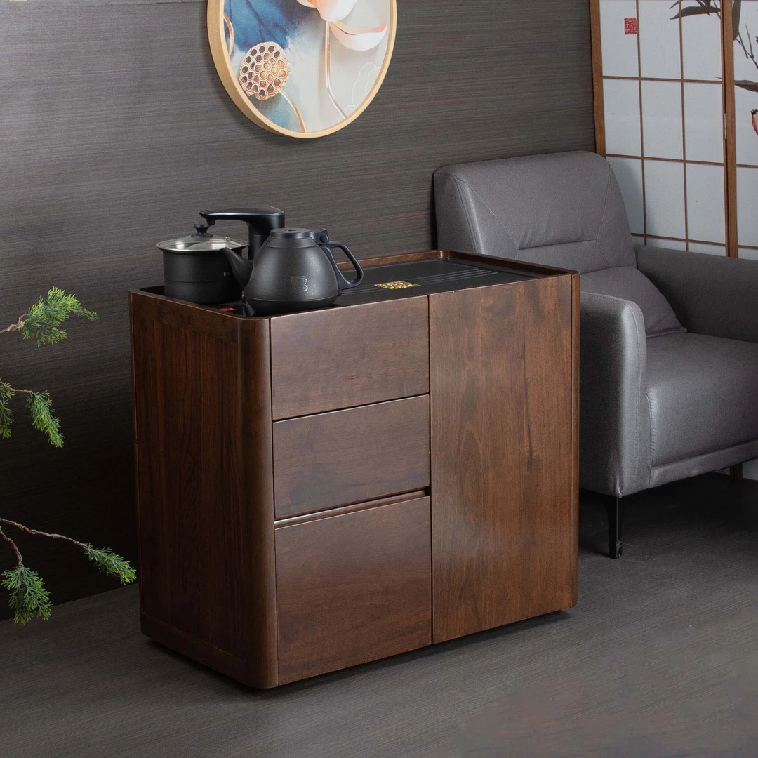 乌金木茶柜实木边柜烧水柜一体家用茶车移动泡茶几边几小茶台茶桌