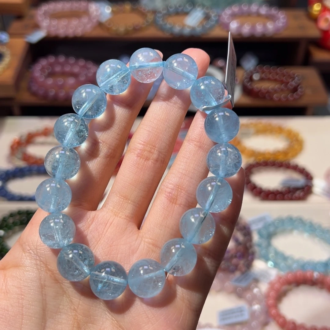 玛***4未镶嵌手链托帕石12m福利款圣玛利亚蓝托帕石