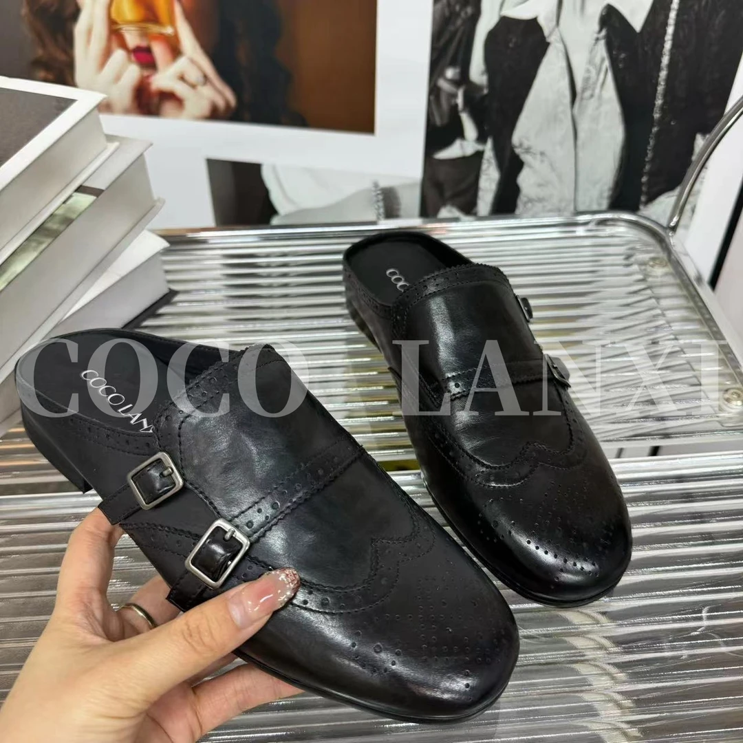 【COCO LANXI】舒适时尚百搭透气黑色复古镂空气质包头拖25TX028LX