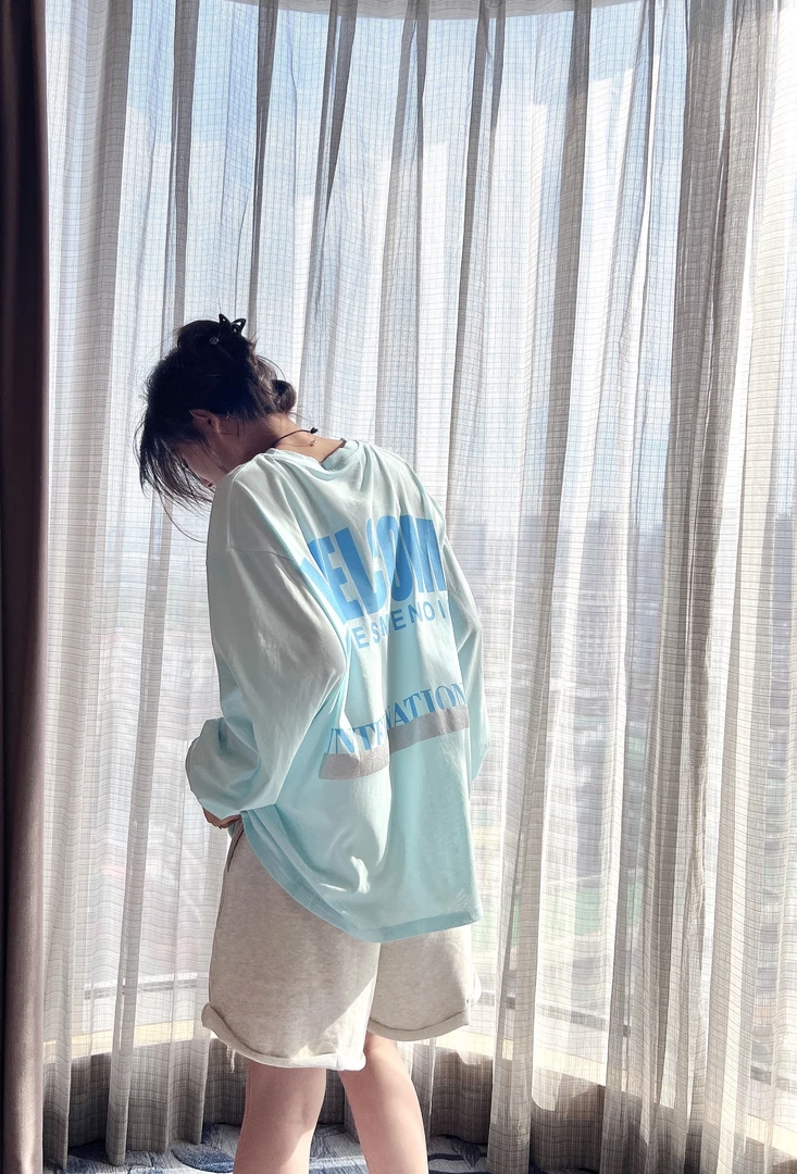 xxxwxz王希之  冰薄荷蓝印花长袖T恤#z2146