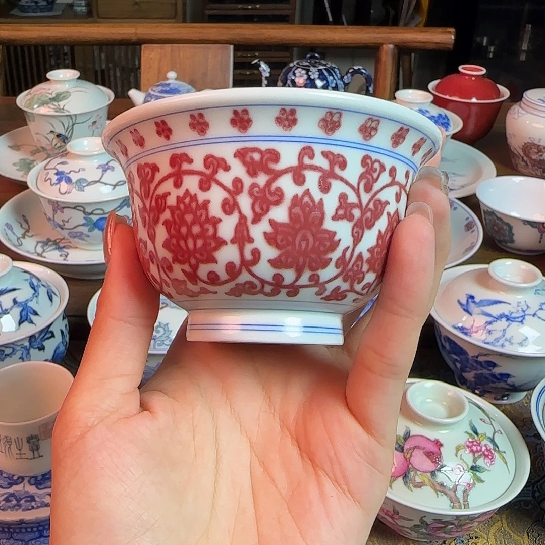 重工釉里红压手杯纯手绘