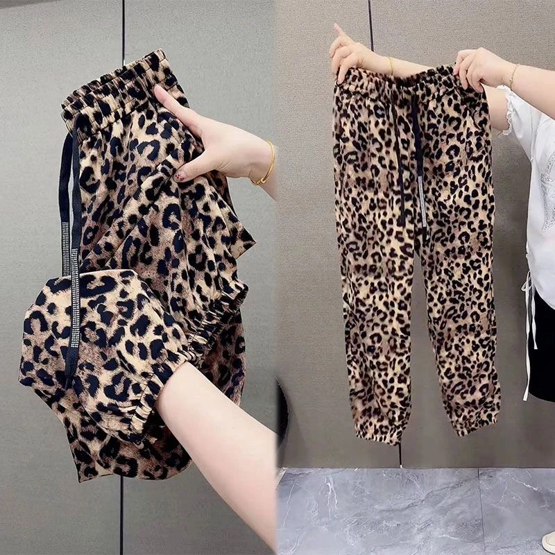 欧货2025夏季新款豹纹花沙滩裤薄款冰丝凉凉裤宽松显瘦九分灯笼裤