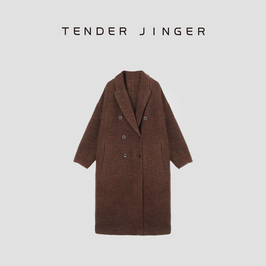 Tender Jinger【黑标】气质双排扣羊驼羊毛混纺长款大衣T54AAS342A