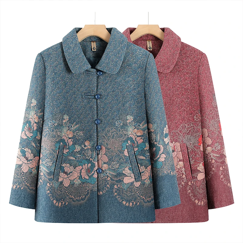 中老年人翻领外套60岁70妈妈女装老太太衣服奶奶春秋装开衫上衣服