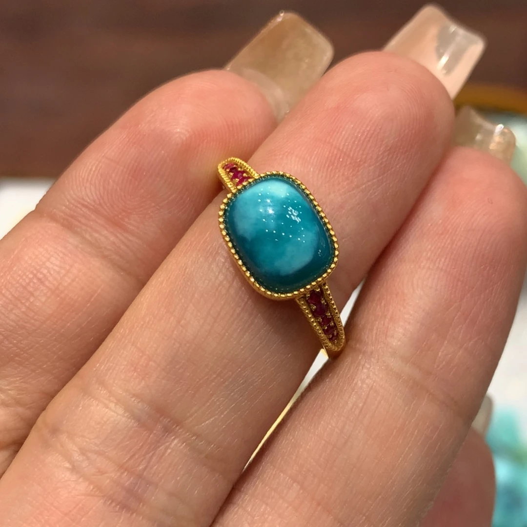 绿松石珠宝奇石18K金镶嵌金女戒