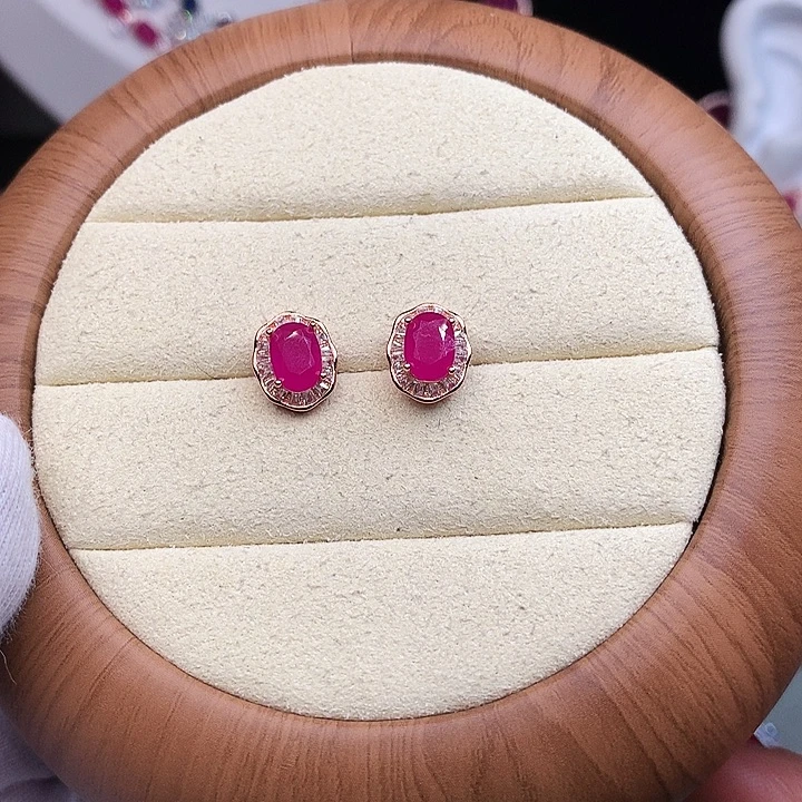 红宝石耳饰银S925镶嵌