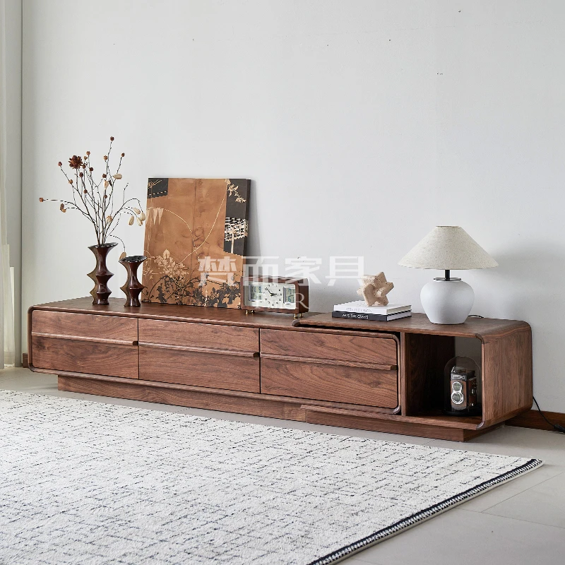 北欧电视柜现代简约北美黑胡桃木电视机柜边柜大户型客厅家用实木
