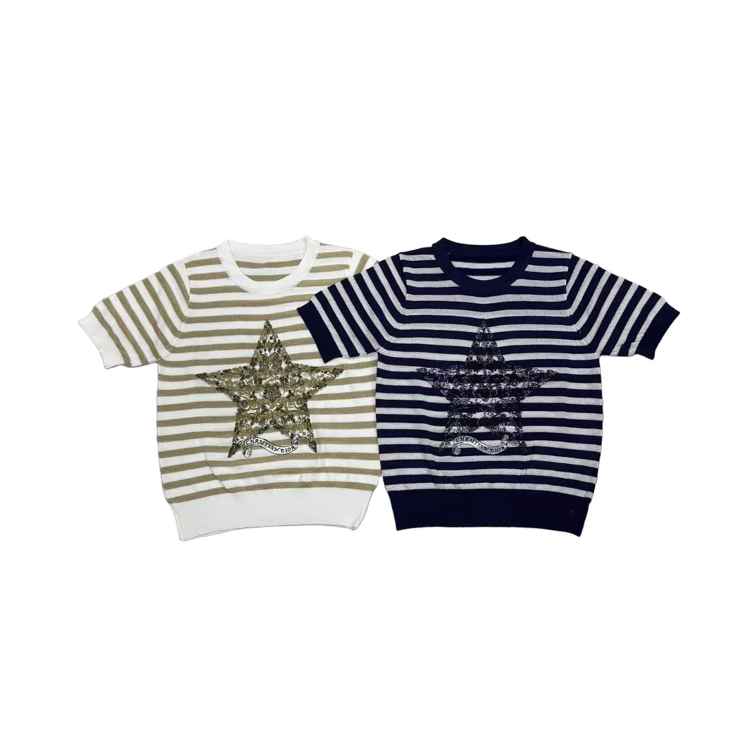 短袖女夏季圆领毛针织衫开衫上衣 626黑+黄