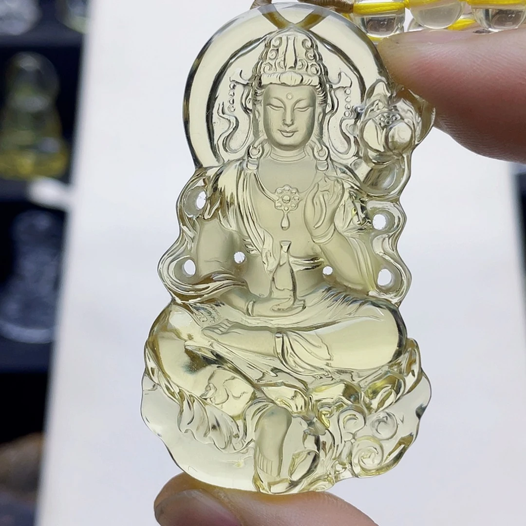 哈***闹颈饰水晶未镶嵌黄水晶大师精雕大势至菩萨