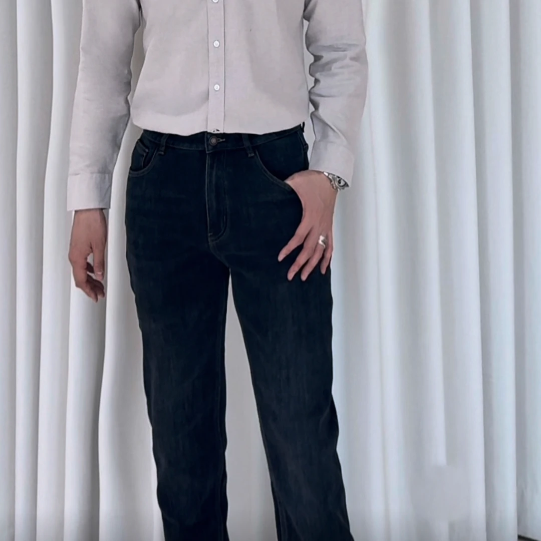 12-28男士时尚休闲气质百搭加绒牛仔直筒裤