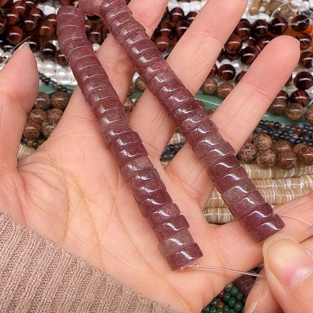 玛瑙/玉髓合金珠宝半成品红草莓晶10mm剁珠半条