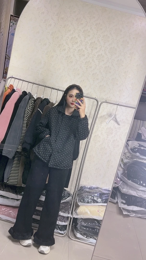 2025新款家居服睡衣秋冬阔腿裤点点套装二层加棉款