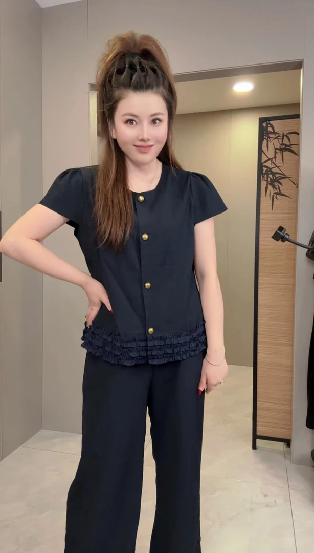 【婷婷】2025夏季新款时尚洋气25269花边设计气质套装