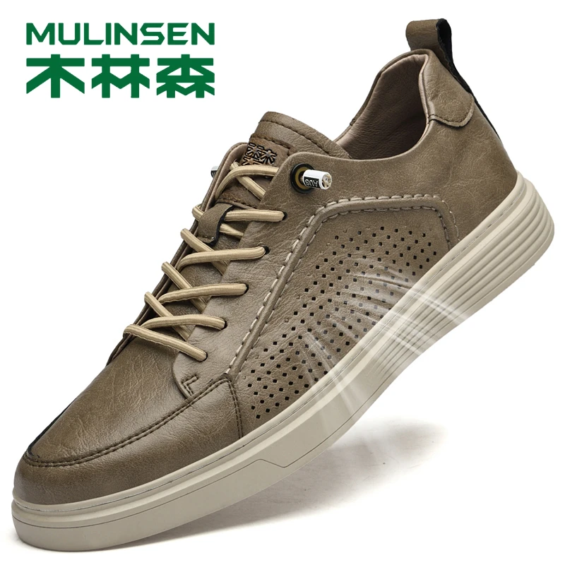 木林森男士板鞋潮流复古鞋子商务男款休闲皮鞋真皮软底运动鞋男鞋