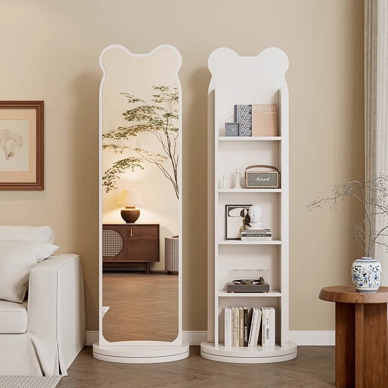 小熊旋转穿衣镜可移动全身落地镜家用杂志书架旋转储物试衣镜子