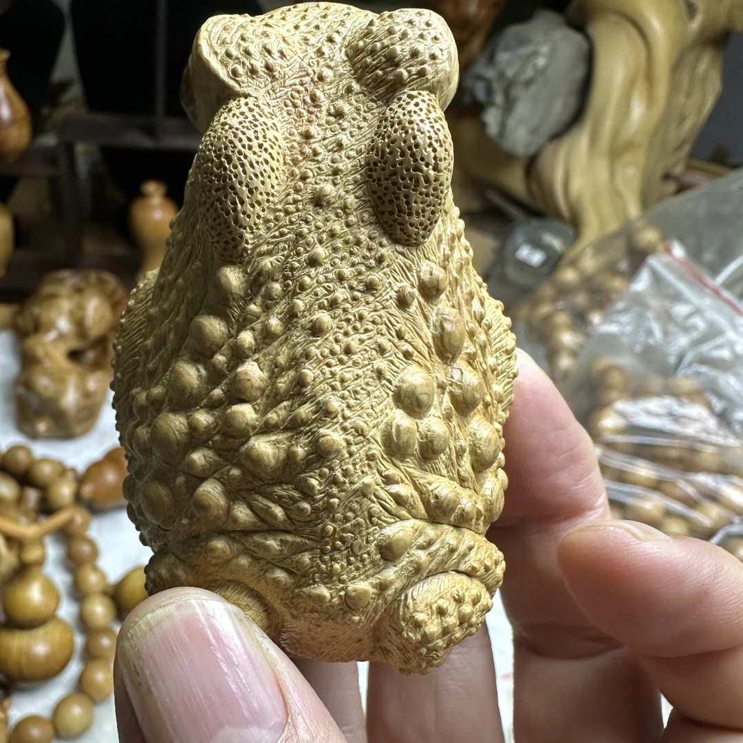 天然原木质蟾蜍金蟾手把件茶宠工艺品摆件