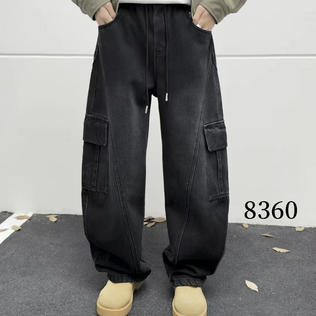 8360男女生潮牌加绒牛仔裤美式高腰休闲时尚百搭水洗宽松潮流秋冬