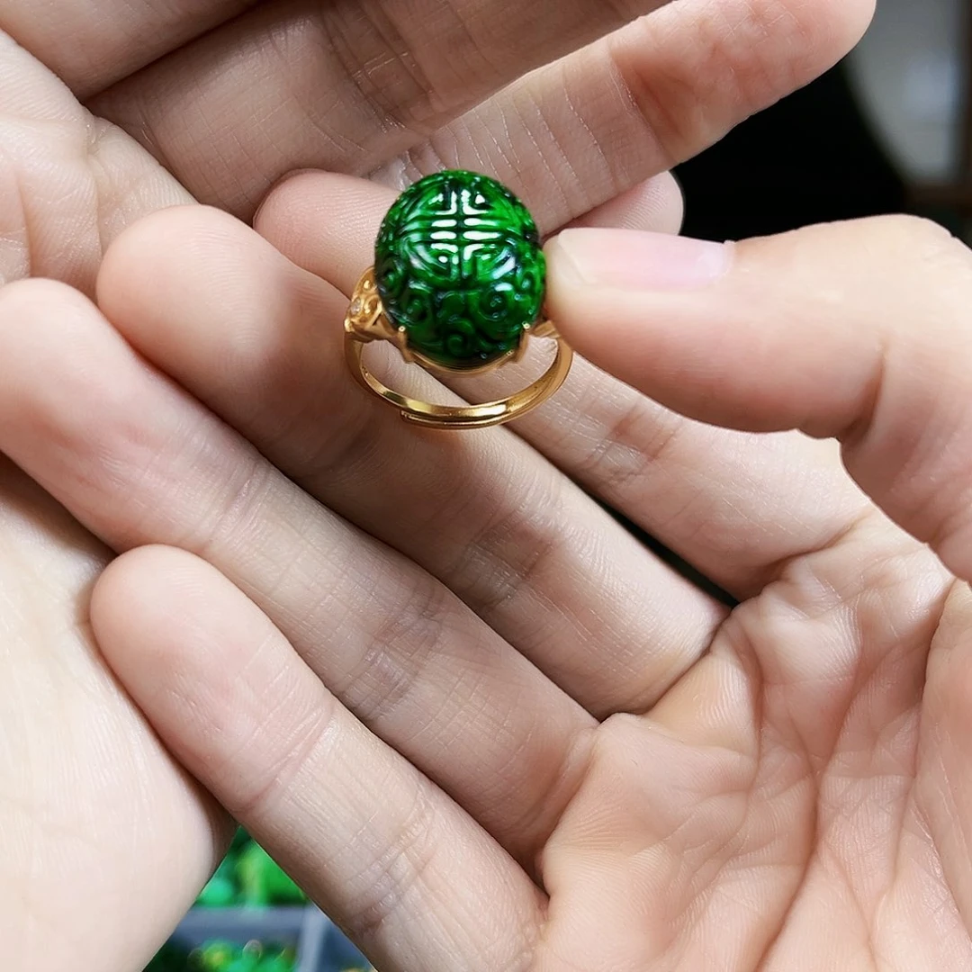 翡翠戒指银S925镶嵌戒指