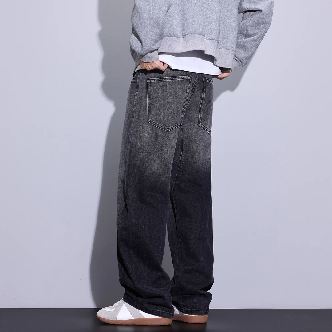 Kuvine2025秋季美式潮牌复古做旧水洗宽松阔腿弯刀休闲牛仔裤男款