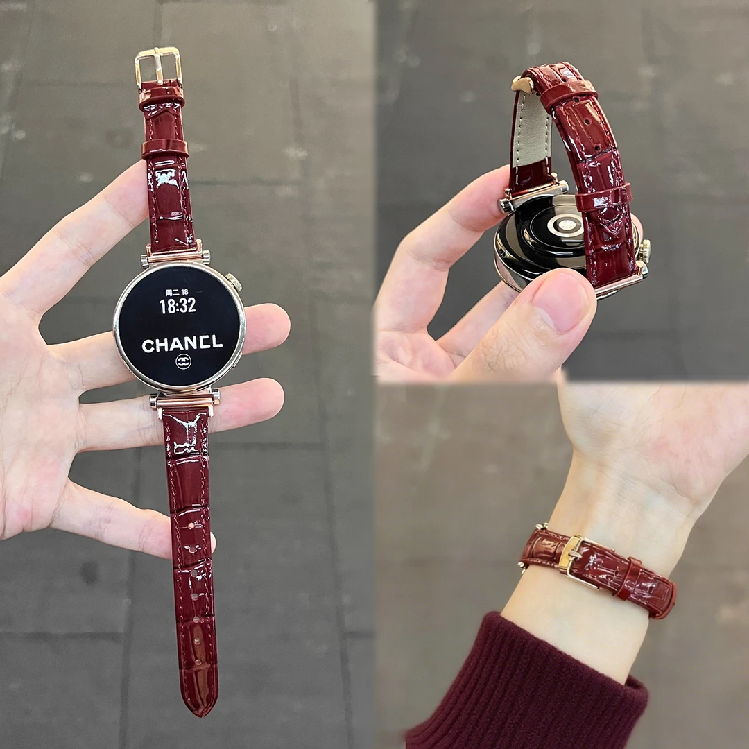 适用华为GT6表带竹节纹亮皮watch5皮质秋冬gt5高级感gt4通用腕带3