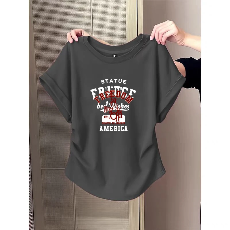 纯欲风辣妹修身显瘦短袖T恤女士夏季设计感小众别致抽褶圆领上衣