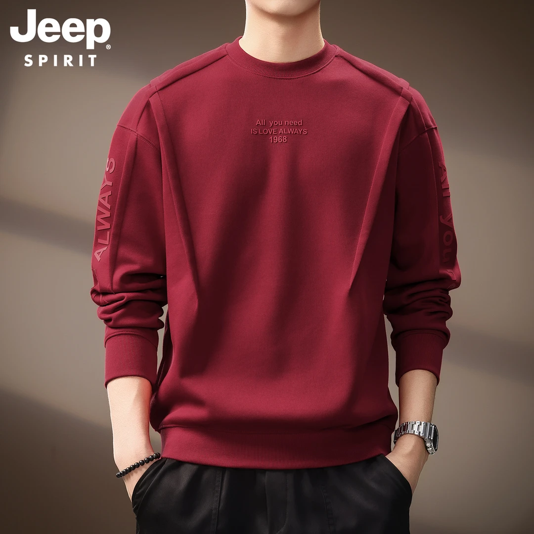 JEEPSPIRIT高端美式重磅字母印花男士卫衣秋季潮流拼接宽松打底衫