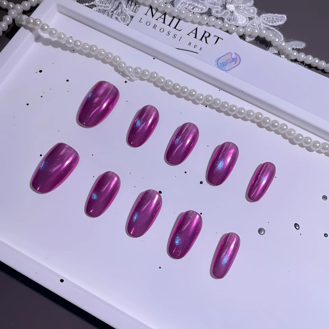 A1711『玫镜灵』辣妹酷感碎闪灵珠猫光玫色镜面纯手工制作穿戴甲