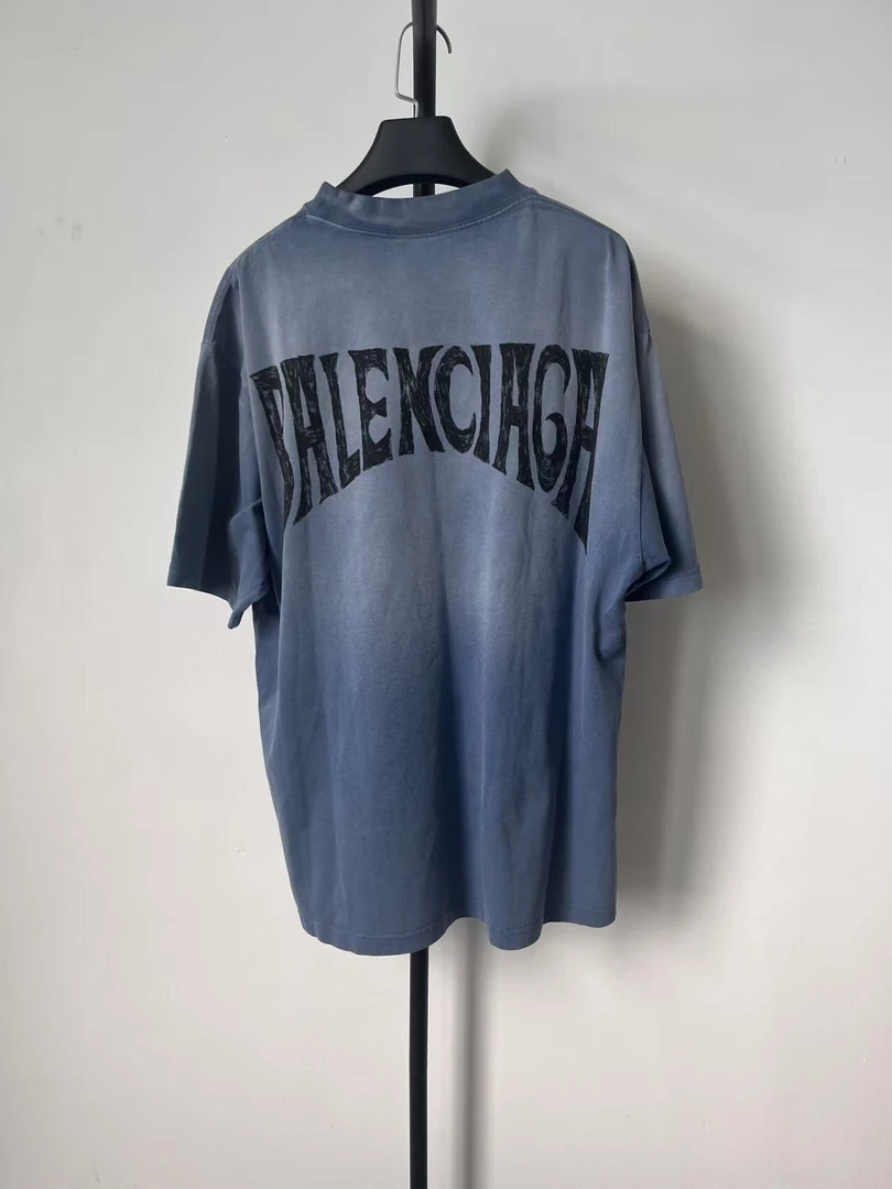未使用 Balenciaga/巴黎世家 字母Logo刺绣圆领套头短袖T恤 00810